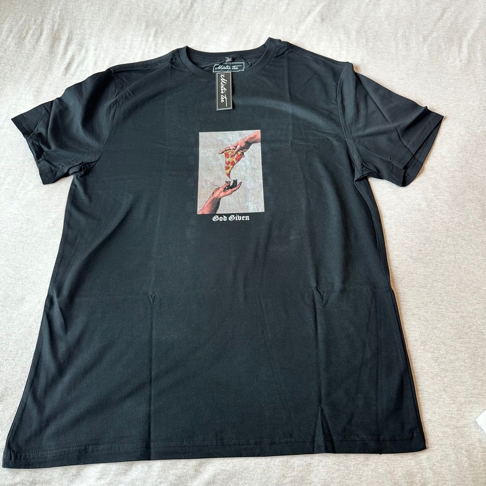 Mister Tee Mens God Given Pizza Art Parody Graphic T-Shirt Black XL BY001US